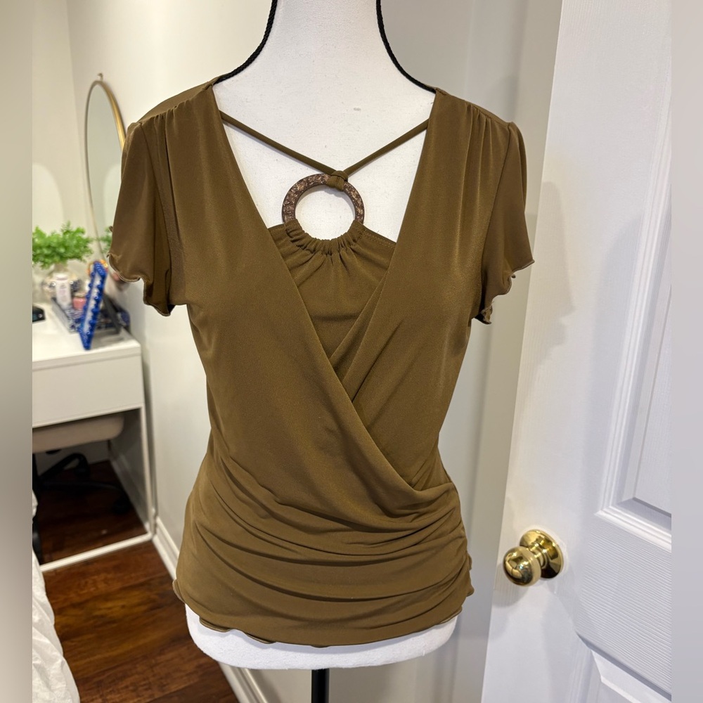 BCX Ruched Wrap Top with Ring Detail | Size L